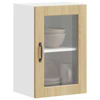 vidaXL Armario de pared para cocina puerta cristal Porto en color Roble ahumado/Roble Sonoma/Negro y más | almacenamiento funcional diseño moderno para baño dormitorio sala - details 1