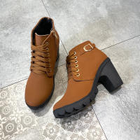 Botas De Tacón Alto Para Mujer 2023 Primavera Invierno Calidad Superior Con Cordones Modernas Europeanas PU Botines De Tacón Con Entrega Rápida - details 25