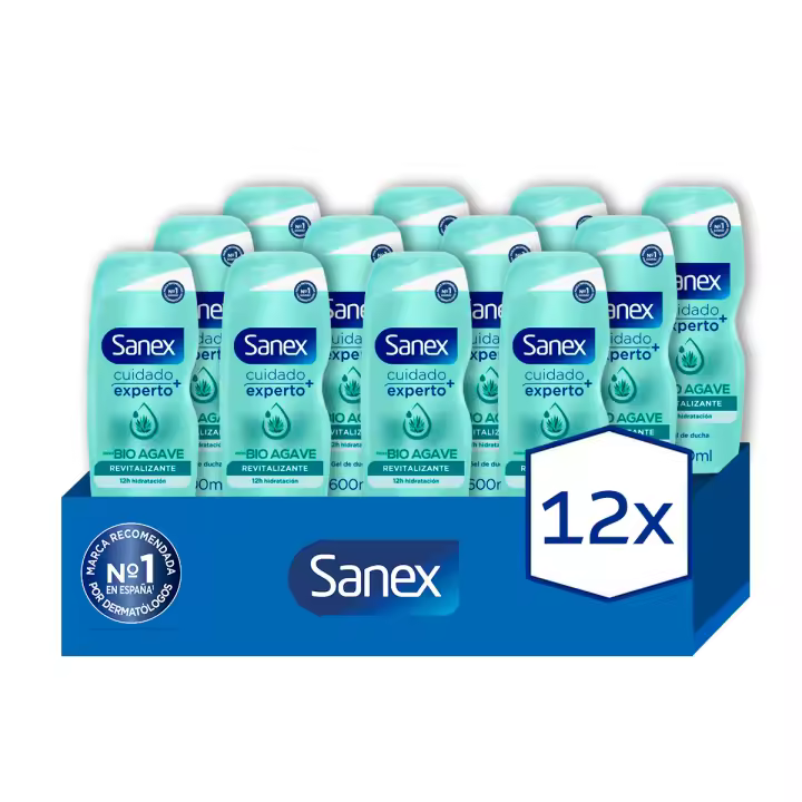 Gel de ducha o baño Sanex Natural Prebiotic de Bio Agave revitalizante 600ml. Pack 12 - 1