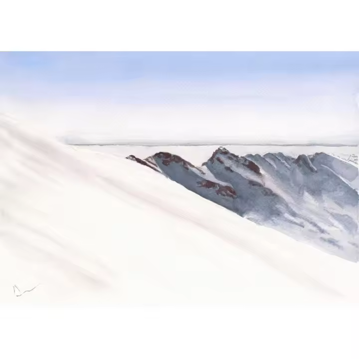 Cuadro decorativo paisaje horizontal "SIERRA NEVADA II"  grande 120x85 130x90 140x100 Acuarela lienzo Alta Calidad Nieve Montaña Paisaje Azul marrón blanco Arte Contemporáneo Salón Despacho Dormitorio  Ref ANA DURAN A 080 - 1