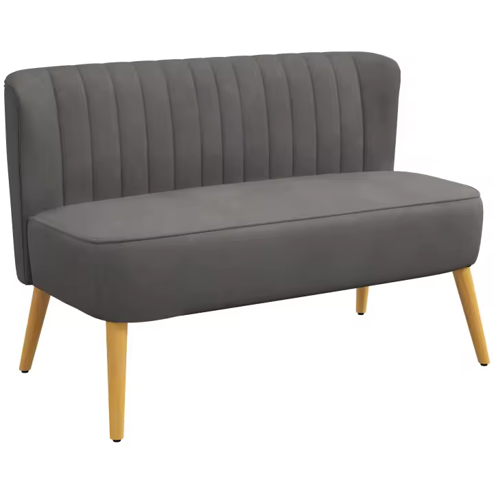 HOMCOM Sofá 2 Plazas de Tela, Sofá Tapizado, Sofá Doble, Mueble para Sentarse, Sofá Salón, Madera, Espuma de Poliéster Aterciopelado, Gris Oscuro, 117 x 56,5 x 77 cm - 1