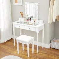 Tocador blanco elegante con espejo y luces led regulables, incluye taburete tapizado, amplio almacenamiento con 2 cajones grandes y 2 pequeños, diseño compacto y estable que ahorra espacio - details 3