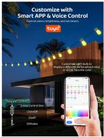 Luces de hadas para exteriores RGBW inteligentes, 15 m, 15 bombillas LED S14 para exteriores, IP65 a prueba de agua, control de aplicación, 40 modos de escena, sincronización de música, temporizador, blanco cálido regulable para jardín, patio, boda - details 2