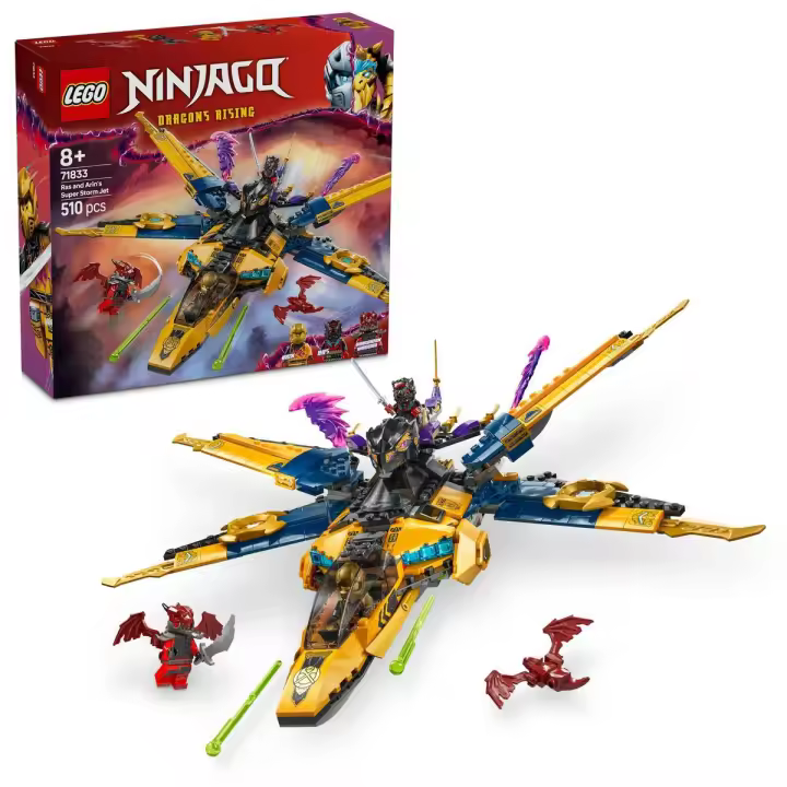 LEGO 71833 NINJAGO Super Jet de la Tormenta de Ras y Arin, Juguete de Construcción con Dron Desmontable, Vehículo Combinado con 3 Minifiguras, Regalo de Cumpleaños para Niños y Niñas de 8 Años o Más - 1