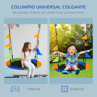 Outsunny Columpio de Jardín Nido Ø100x120-180 cm Altura Ajustable con Cuerdas y Banderas para Niños y Adultos Carga 80 kg Interior y Exterior Multicolor - details 3