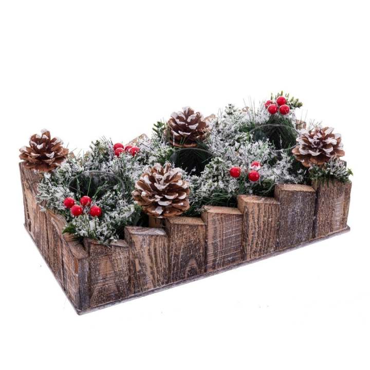 Lola Home Centro de mesa de Navidad  3 velas marrón de madera de 30x15 cm