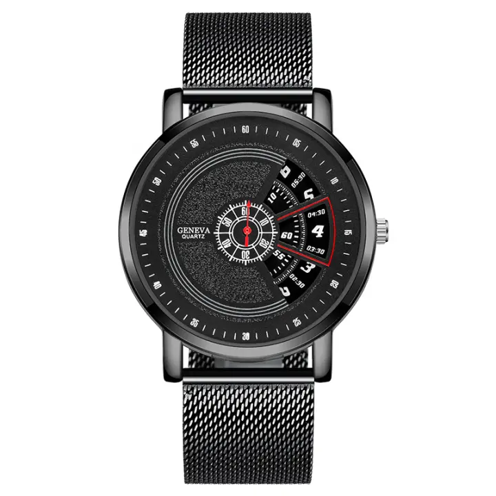 Nuevo reloj para hombre con diseño creativo de disco giratorio, movimiento de cuarzo, disponible en correa de malla italiana o malla - 1