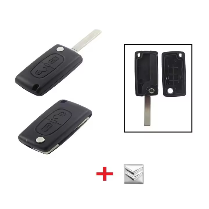 BARAC Llave Mando Carcasa de 2 Botones CE0523 VA2 Liso para Citroen C2 C3 C4 C5 C6 C7 C8 PICASSO para llavero con insignia - 1