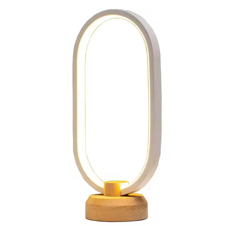 Lámpara de mesa LED pequeña, lámpara de noche ovalada, luz de mesa blanca, lámpara de escritorio que cambia de 3 colores - 1