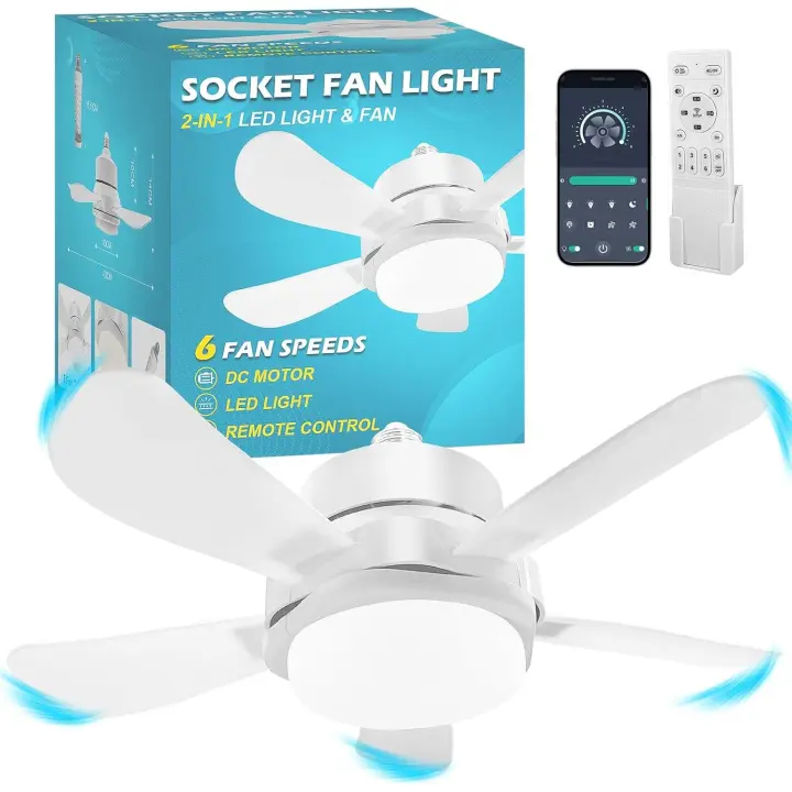 Ventilador de techo con luz y mando a distancia, ventilador de techo con luces y 5 aspas reversibles, motor de CC silencioso de 6 velocidades, ventilador de techo regulable para garaje, baño, cocina, 6000 Kelvins, como se ve en la televisión - 1