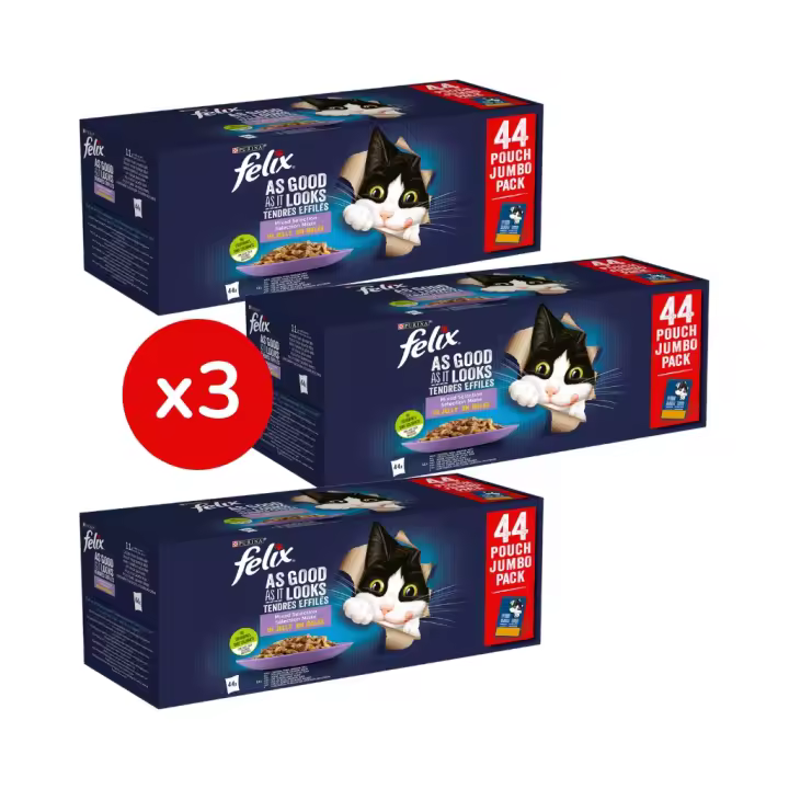 FELIX - Fantastic - Selección de Sabores en Gelatina (Pollo, Buey, Atún y Salmón) (44x85 gr ó 132x85 gr) - 1