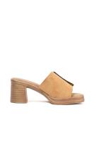 Paloma Wang sandalias mules dorados tacón medio detalle de hebilla - details 16