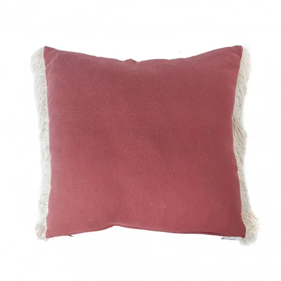 Funda cojín 45X45 Rojo vino flecos laterales | Red Garden - 1