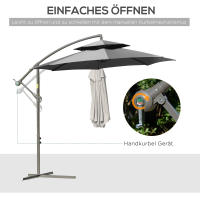 Parasol Voladizo Ø 2,67x2,45 m Parasol Doble Base Cruzada Maple Protección Solar Exterior Poliéster Acero Gris Claro - details 1