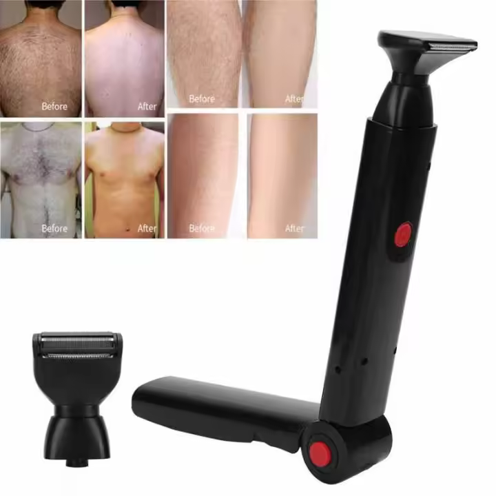 Afeitadora Eléctrica Para Espalda 2 En 1 Afeitadora De Pelo Facial Recargable Con Mango Plegable Para Hombres Groomer De Cuerpo - 1
