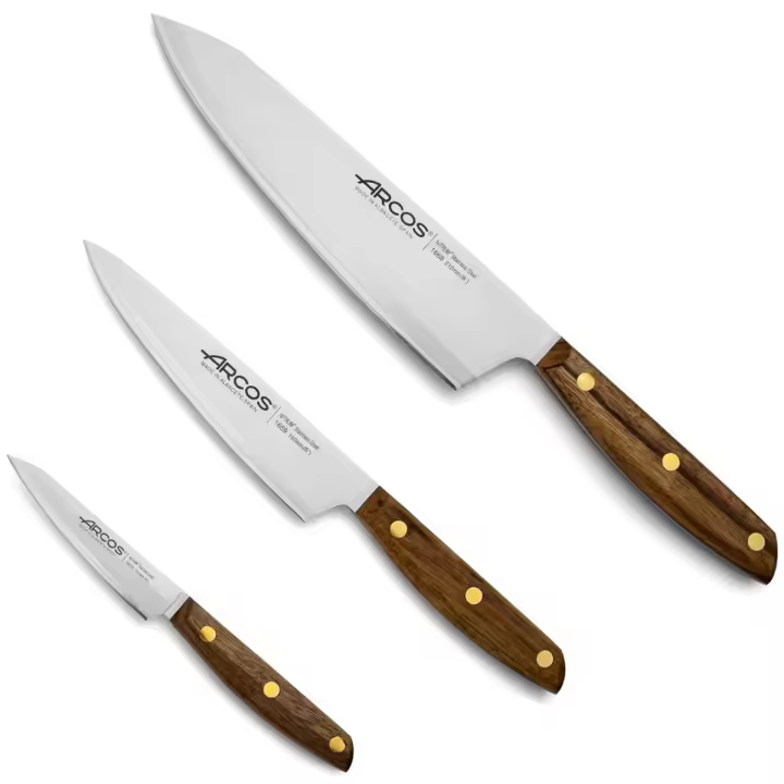 ARCOS Nórdika - Set 3 Cuchillos de Cocina (100, 160 & 210 mm) - Hoja de Acero Inoxidable Nitrum® - Mango de Madera de Ovengkol - 1