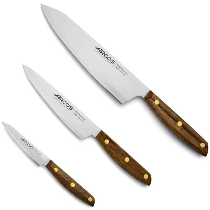 ARCOS Nórdika - Set 3 Cuchillos de Cocina (100, 160 & 210 mm) - Hoja de Acero Inoxidable Nitrum® - Mango de Madera de Ovengkol - 1