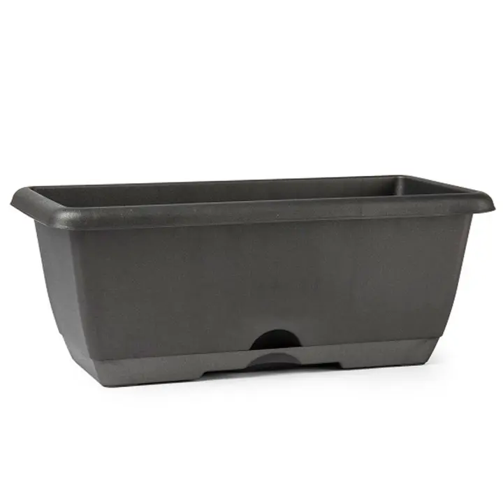 Tradineur - Jardinera con plato integrado de plástico, Modelo PLFT, tiesto, macetero de polipropileno, recipiente para plantas, flores, balcón, jardín, fabricada en España (Antracita, 40 cm) - 1