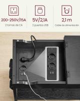 Mesa Auxiliar con Enchufes y Puerto USB - Mesita de Noche con Tablero Plegable, Estante y Bolsa de Tela, Estilo Vintage, Marrón/Negro, para Salón y Dormitorio - details 12