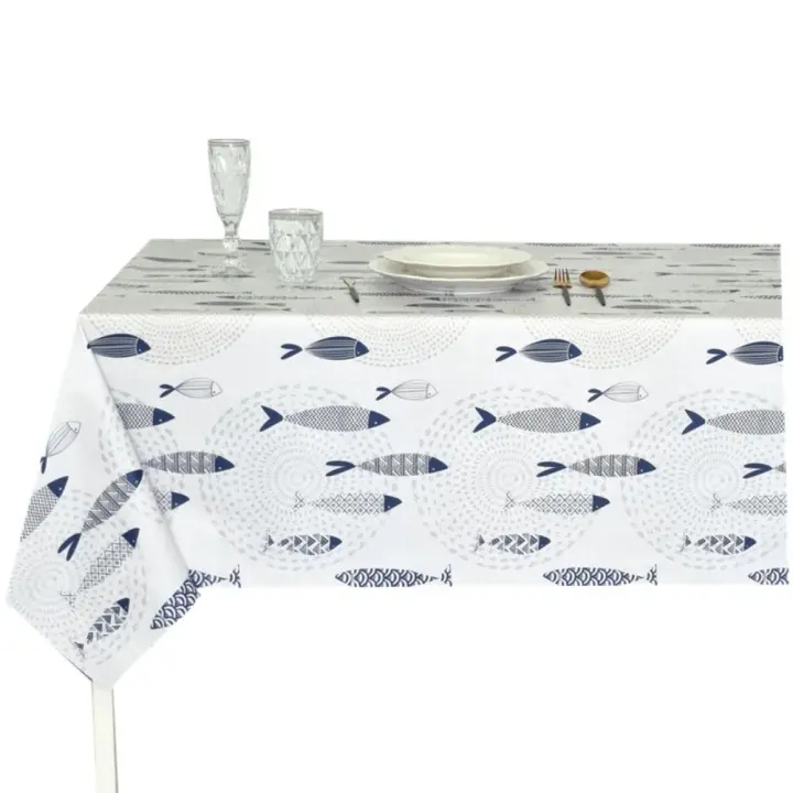Mantel PVC, Mantel de hule, Impermeable, Para el hogar, cocina y comedor, Fácil de limpiar,  Tabla rectangular, Lamina superior 100% PVC, Verano, Playa, Picnic, Peces Azules - 1
