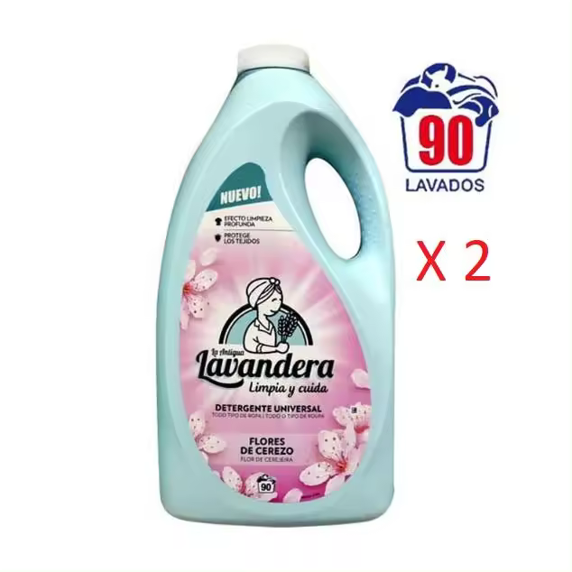 DETERGENTE LAVANDERA FLORAL 90 DOSIS - Limpieza Profunda y Perfume Duradero Pack 2 botellas - 180 dosis - 1