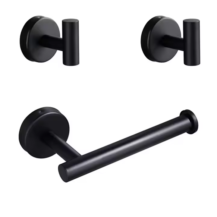 Set de Accesorios de Baño, 3 Bolsas de Toallas de Mano, Juego de Papel Higiénico, Percha de Acero Inoxidable para Baño Cocina Baño (Negro) - 1