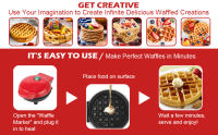 Mini Gofrera 350W, Gofrera Individual para Racion, Pequeña Waffle Maker, Maquina Plancha para hacer Gofres, Antiadherente, Mango con Toque frio, Pequeño Electrodomestico Automatico para Cocina, Celebracion Fiesta Familiar, Pasteleria, Cafeteria, Bar, Roja - details 5