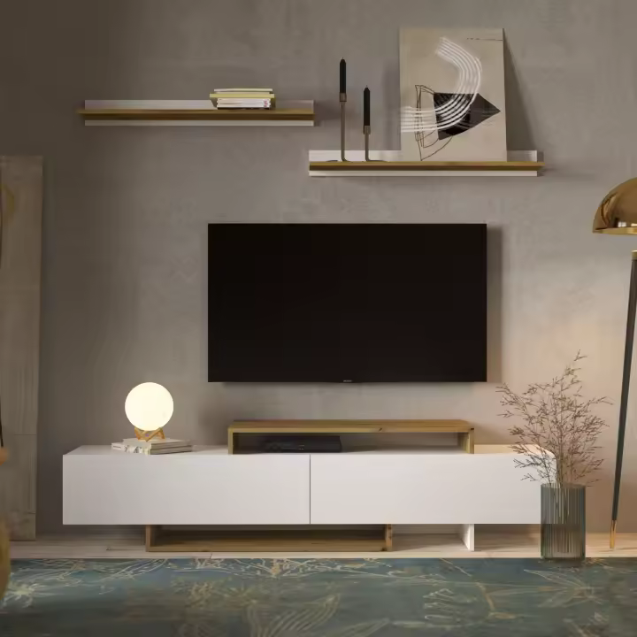 Miroytengo Mueble Salón Opole Mueble Tv 2 Puertas Abatibles Blanco y Roble Claro 180 cm - 1