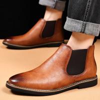Botas Chelsea Retro Para Hombre Botines De Tobillo Casual Planas Suela De Goma Impermeables Cuero PU Botas Formales De Negocios - details 10