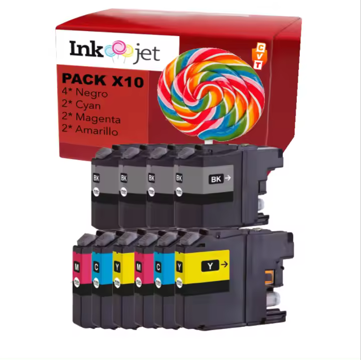 Brother Compatible Pack 10 Cartuchos de Tinta LC223BK/C/M/Y de Alta Calidad - 1