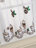 Cortina Corta De Tule Para Ventana Decorativa Con Bordado De Granos De Café 1PC Decoración Para Sala De Estar Y Café Tienda - details 8