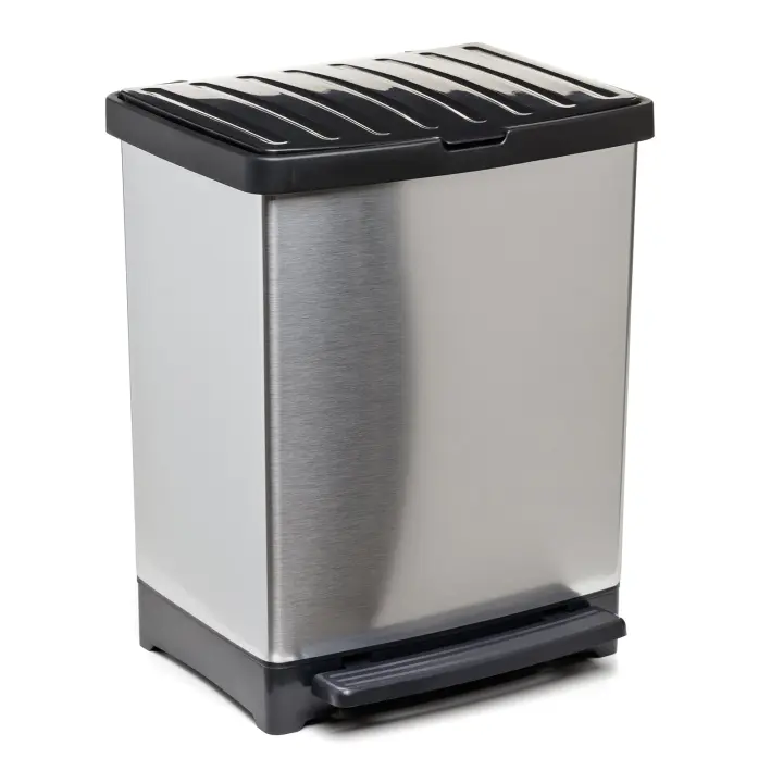TATAY Trend - Cubo Basura de 25L con Pedal Ancho Retractil. Acabado IML Metalizado - 1