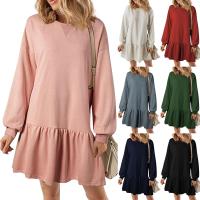 Vestido De Mujer Otoño Manga Larga Pullover Cuello Redondo Rib Knit Patchwork Suéter Cómodo Casual Mini Vestidos Estilo Vintage - details 0