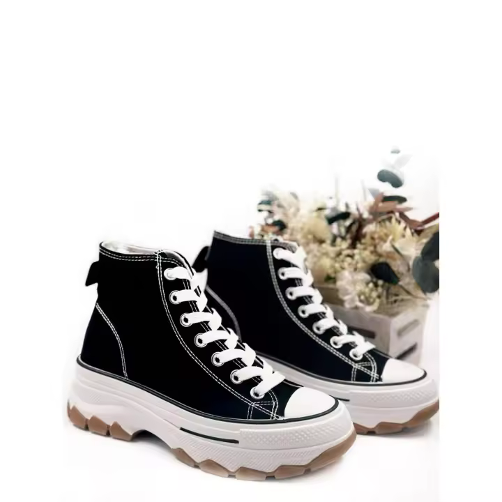 CALZADO ESTILO. Botín zapatillas de lona con plataforma, para mujer, con cordones, combina estilo y comodidad - 1
