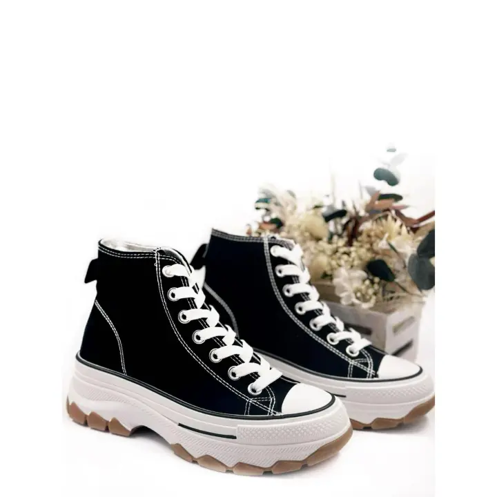 CALZADO ESTILO. Botín zapatillas de lona con plataforma, para mujer, con cordones, combina estilo y comodidad - 1