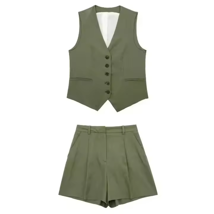 Conjunto Elegante Para Mujer TRAFZA Con Chaleco Y Pantalones Altos Cintura Ajustada Traje De Oficina Sin Mangas V-Neck Talla Regular - 1