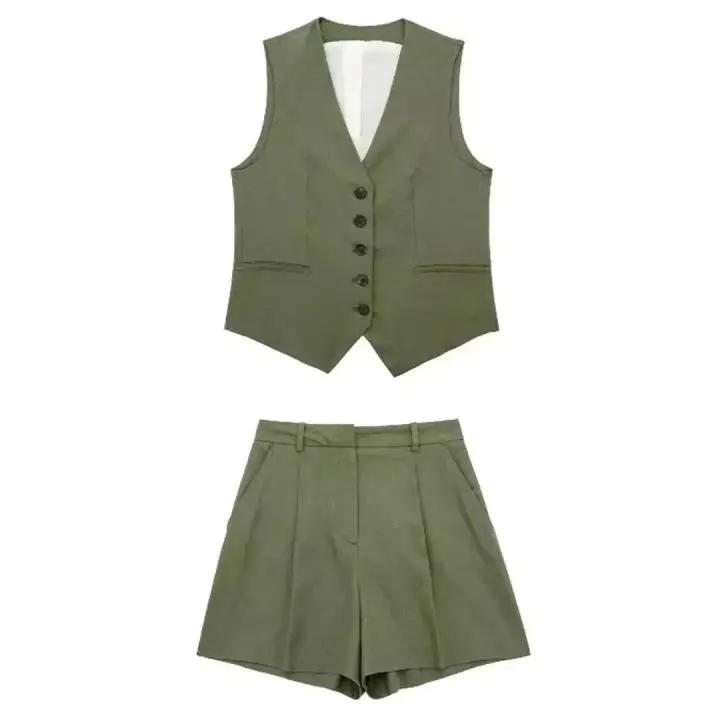 Conjunto Elegante Para Mujer TRAFZA Con Chaleco Y Pantalones Altos Cintura Ajustada Traje De Oficina Sin Mangas V-Neck Talla Regular - 1