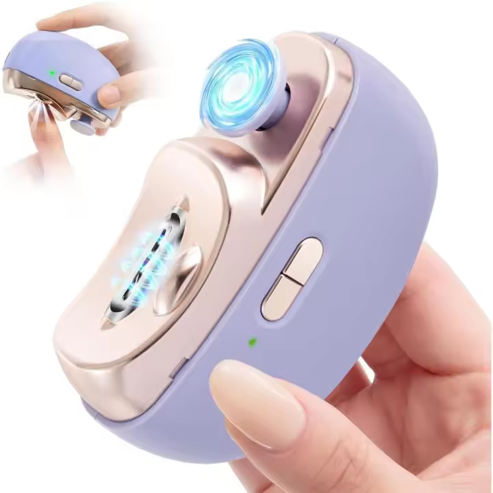 Cortaúñas eléctrico, cortaúñas eléctrico 2 en 1, pulidor automático de uñas con luz LED y almacenamiento de restos de uñas, recortador automático de uñas para niños, adultos y personas mayores (morado - 1