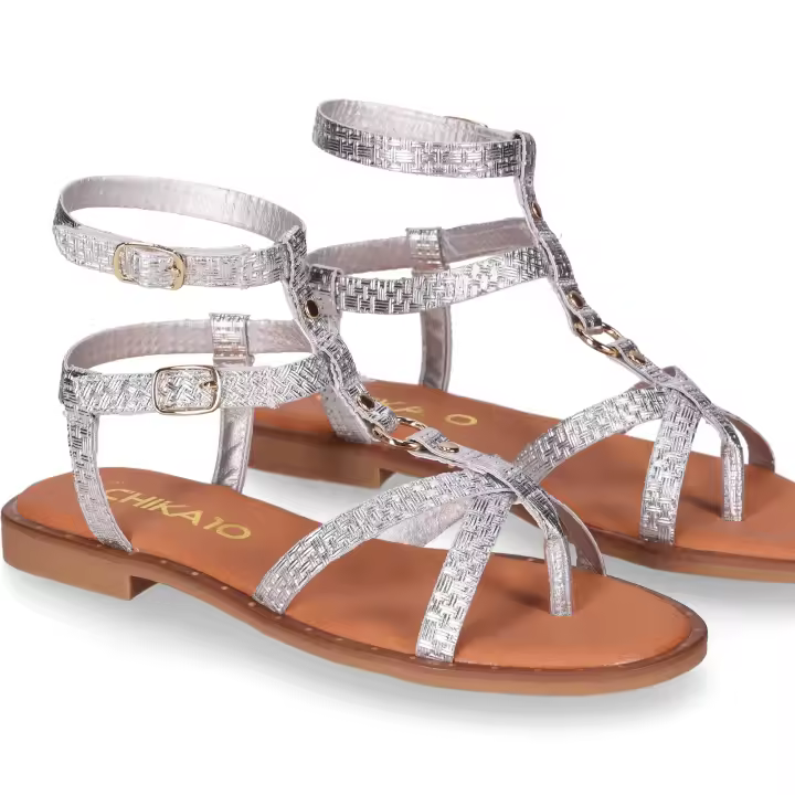 Chika10 Leather MUSAKA 05W Sandalias Planas Plata/Metal-Silver - 1