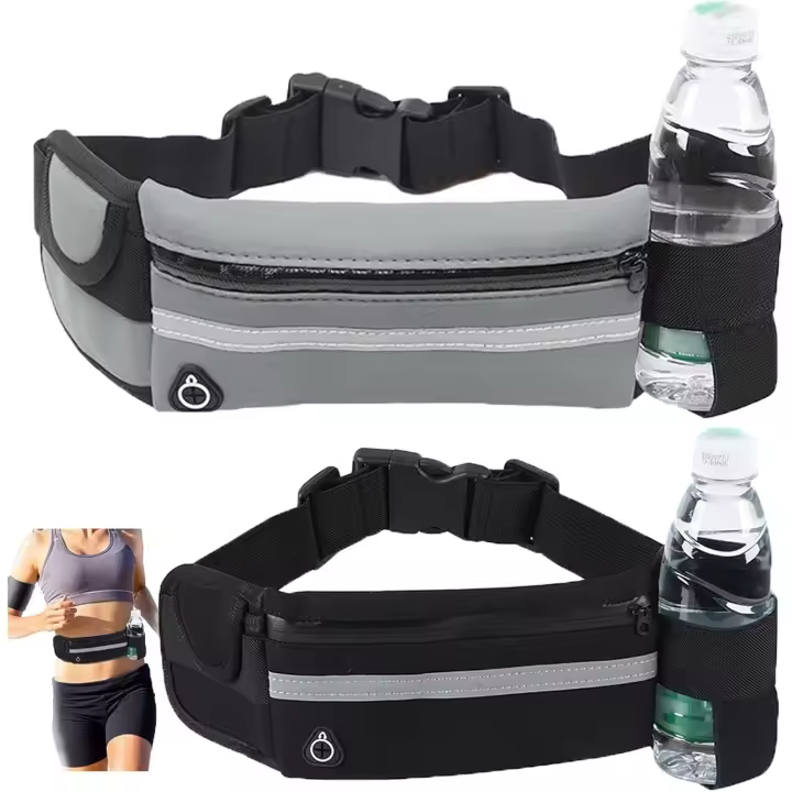 Cinturón para correr de 2 piezas, cinturón ajustable para correr, riñonera deportiva, cinturón para correr con bandas reflectantes y orificio para auriculares, cinturón para correr - 1