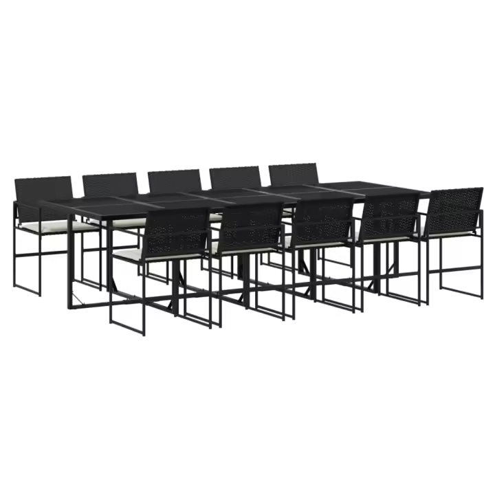 vidaXL Set de comedor jardín 11 pzas con cojines ratán sintético negro - 1