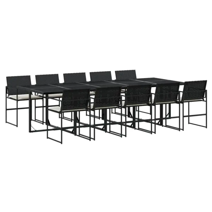 vidaXL Set de comedor jardín 11 pzas con cojines ratán sintético negro - 1
