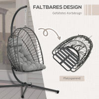 Silla hamaca 194 cm Cesta columpio plegable con armazón y Cojines para Jardín interior y exterior hasta 100 kg Gris Claro - details 4