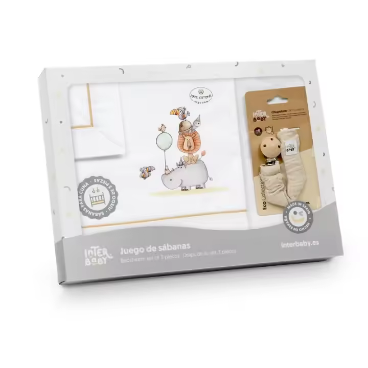 Sábanas Cuna Bebé Algodón 100 % Hipo Leon + Regalo Chupetero Interbaby - 1