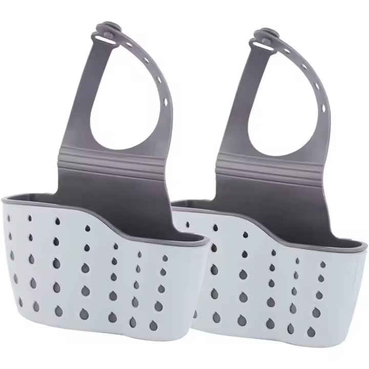 Soporte para fregadero de Cocina, soporte para Esponja, jabonera de silicona y plástico, ajustable para Grifo Correa, with orificios de Drenaje para secar, color Azul - 1