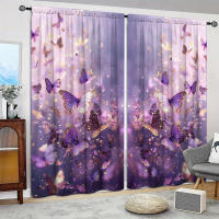 2pcs Cortina De Pintura De Mariposa Morada Para Decoración Del Hogar Tratamiento De Ventana Para Dormitorio Oficina Cocina Sala De Estar Con Bolso De Percha - details 0