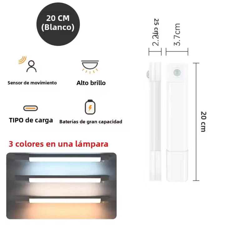 Luz Nocturna LED Con Sensor De Movimiento Wireless USB Para Armario De Cocina Y Dormitorio Luz De Noche Para Armario De Gabinete Sensor LED - 1