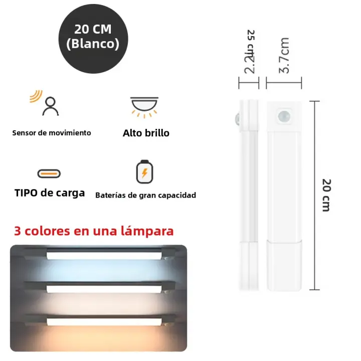 Luz Nocturna LED Con Sensor De Movimiento Wireless USB Para Armario De Cocina Y Dormitorio Luz De Noche Para Armario De Gabinete Sensor LED - 1
