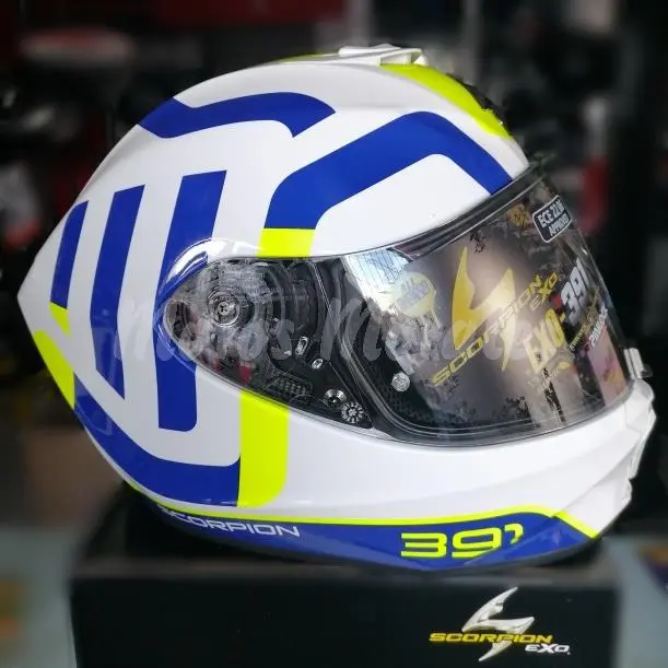 Casco Integral Scorpion EXO 391 AROK blanco azul amarillo - 1