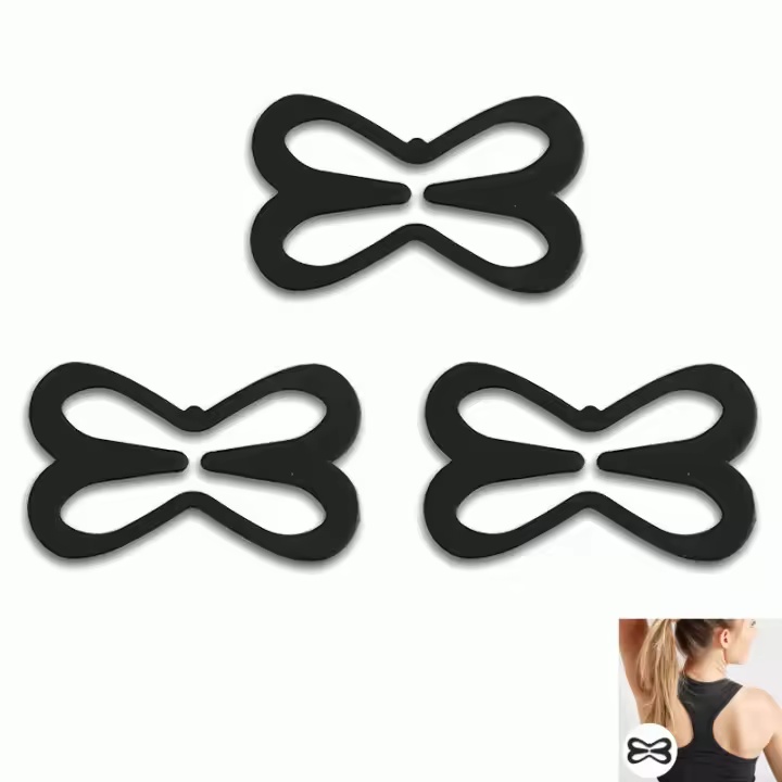 IMAXWAVE Set de 3 Clips para Sujetador en Forma de Mariposa - Clips para espalda cruzada - Convierte tus Tirantes en Espalda Cruzada - Clips para espalda cruzada - Clips para unir tirantes (Negro) - 1